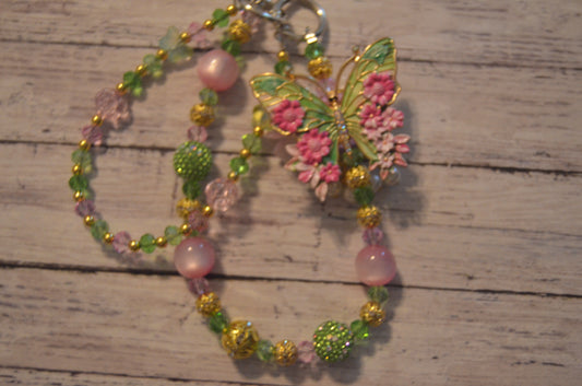 Pink Floral Butterfly Phone Wristlet