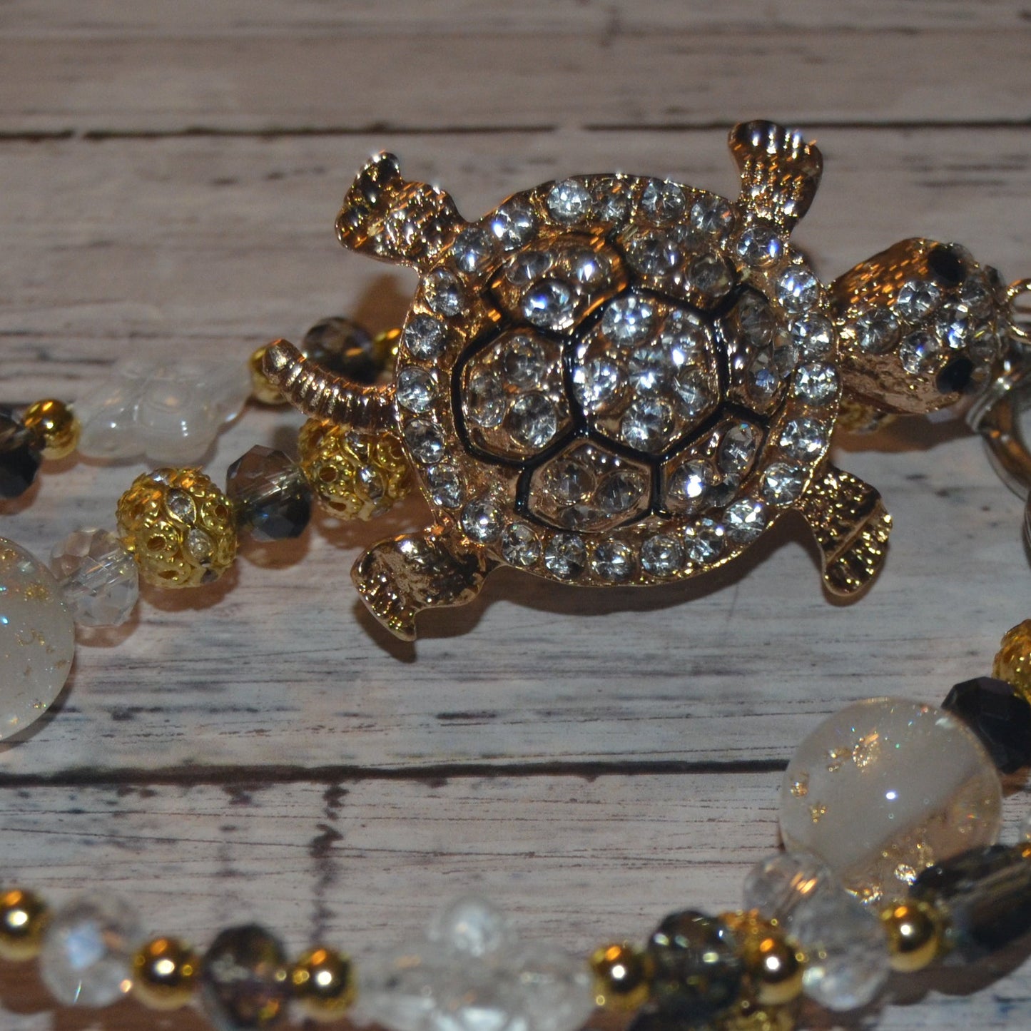 Black and White Crystal Turtle Phone Wristlet