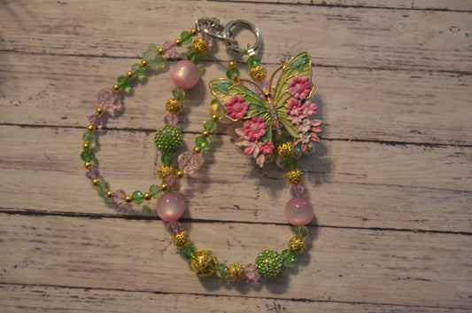 Pink Floral Butterfly Phone Wristlet