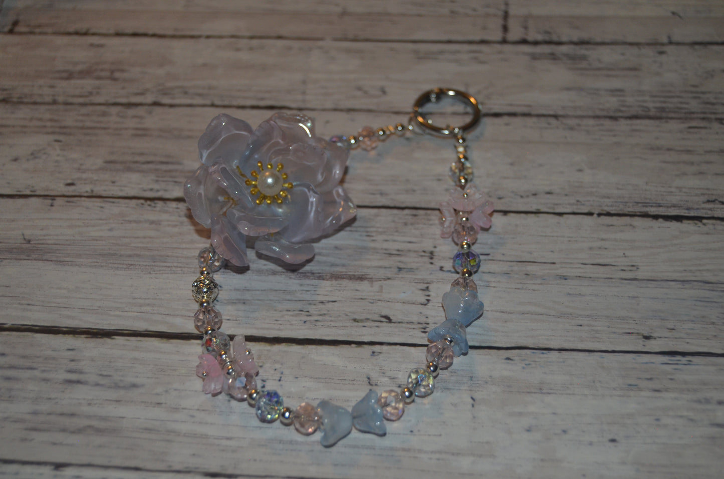 Icy Purple Flower Phone Wristlet